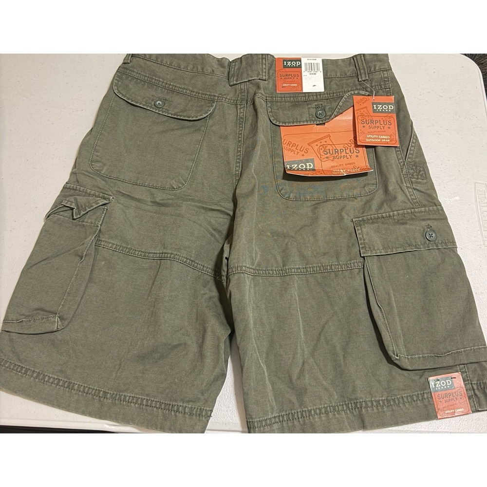 IZOD Cargo Shorts Mens 34 Olive Green Utility Outdoor Pockets Hiking NWT